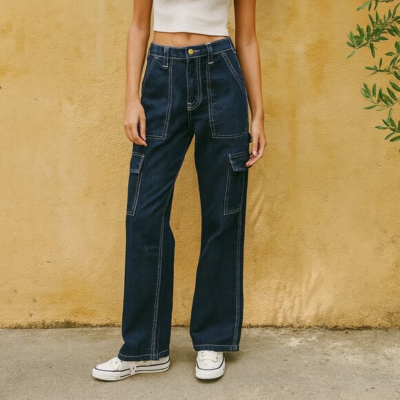 Jordache Denim - Vintage Jordache Women's Cargo Jeans Size 11/12 Dark Wash 100% Cotton Y2K